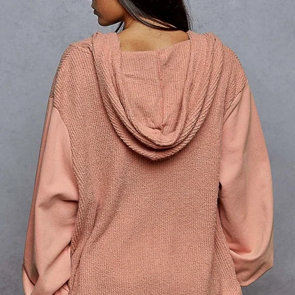 New POL Clothing Women's Crochet Patch French Terry Hoodie Jacket Peach Boho - Picture 9 of 12